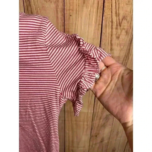 Loft White and Pink Striped Ruffle Short Sleeve Top Women's Size XS - Picture 3 of 4